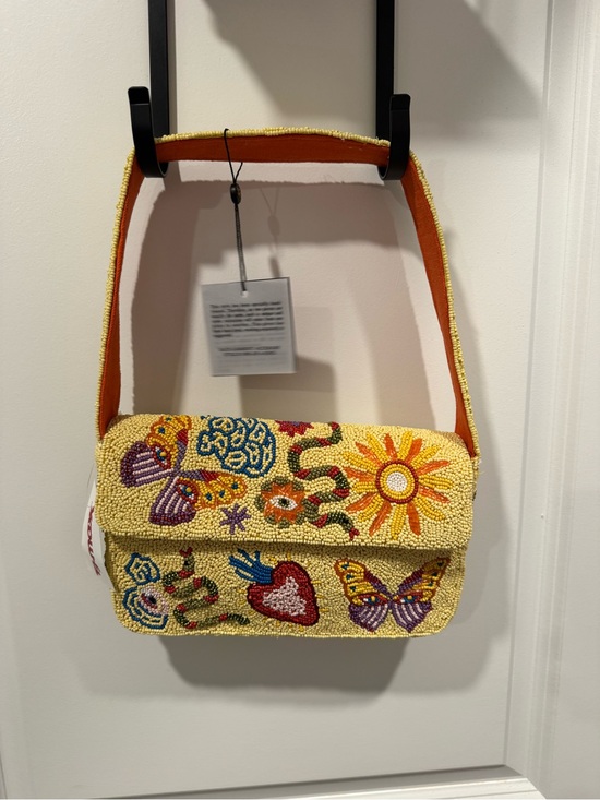 America & Beyond Handbags - Hand-Beaded Yellow Shoulder Bag with Embroidered Motifs